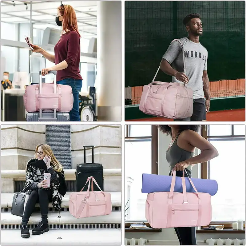 Elegant Chic Pink Sports Gym Bag, Weekender Overnight Shoulder Bags with Shoe Compartment, Travel Duffel Bag, Wet Pocket Yoga To