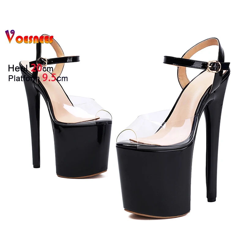 Большой размер 20 см черные женские туфли на очень высоком каблуке платформе