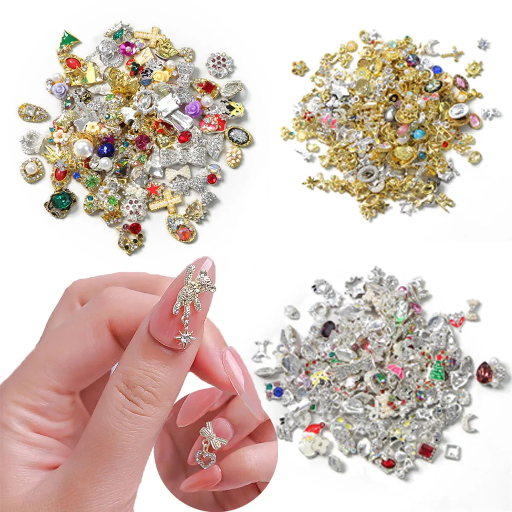 

50pcs Luxury Zircon Crystal Nail Art Charms Bulk Wholesale Bowknot/Heart/Flower Mix Style Nail Rhinestone Jewelry Manicure Decor