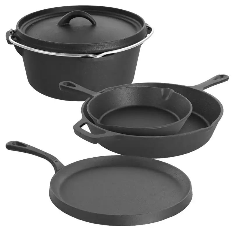 

Pre-Seasoned Cast Iron 5-Piece Kitchen Cookware Set, Pots and Pans