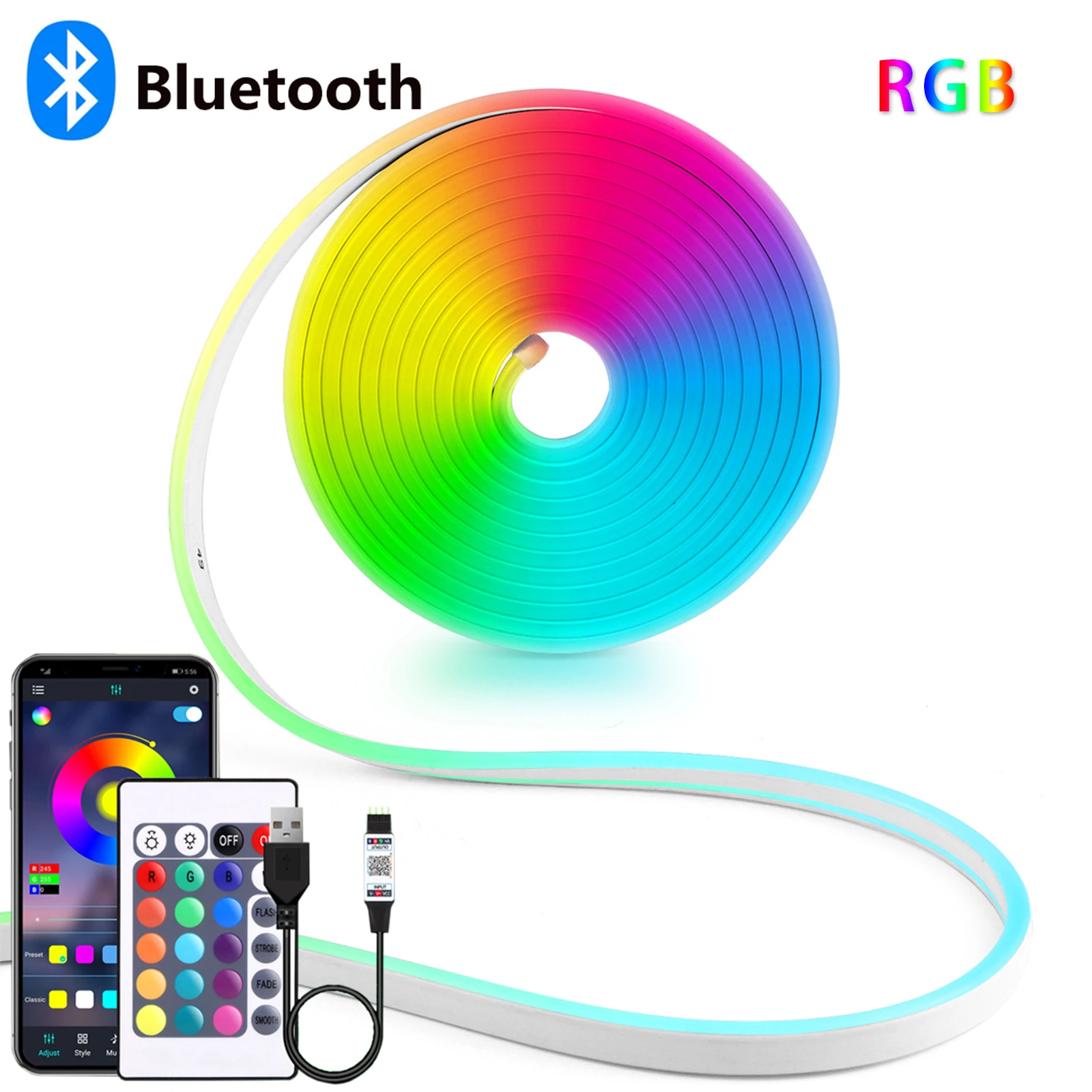

RGB Неоновая Светодиодная Лента USB 5В Bluetooth 1/2/3/4/5М