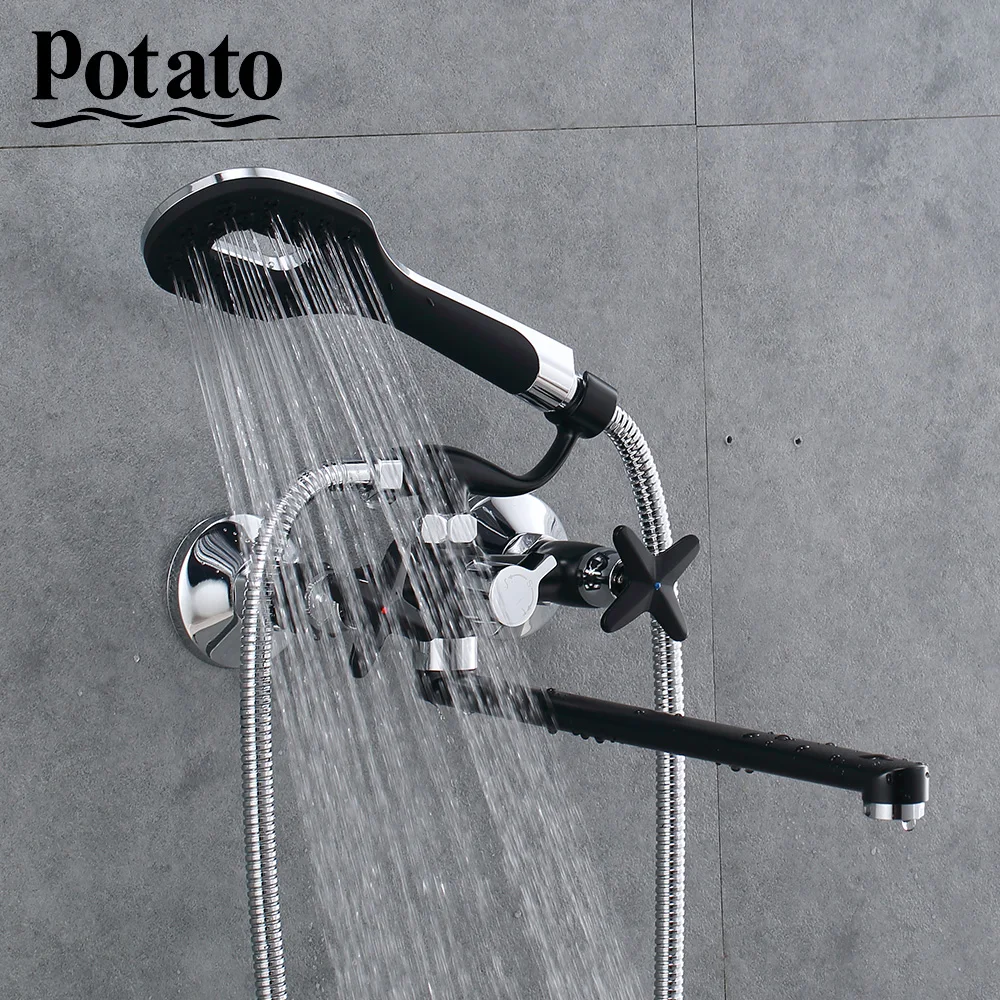 potato bathroom bathtub faucets shower set shower head bathroom dual control black or white with abs shower head p22322 free global shipping