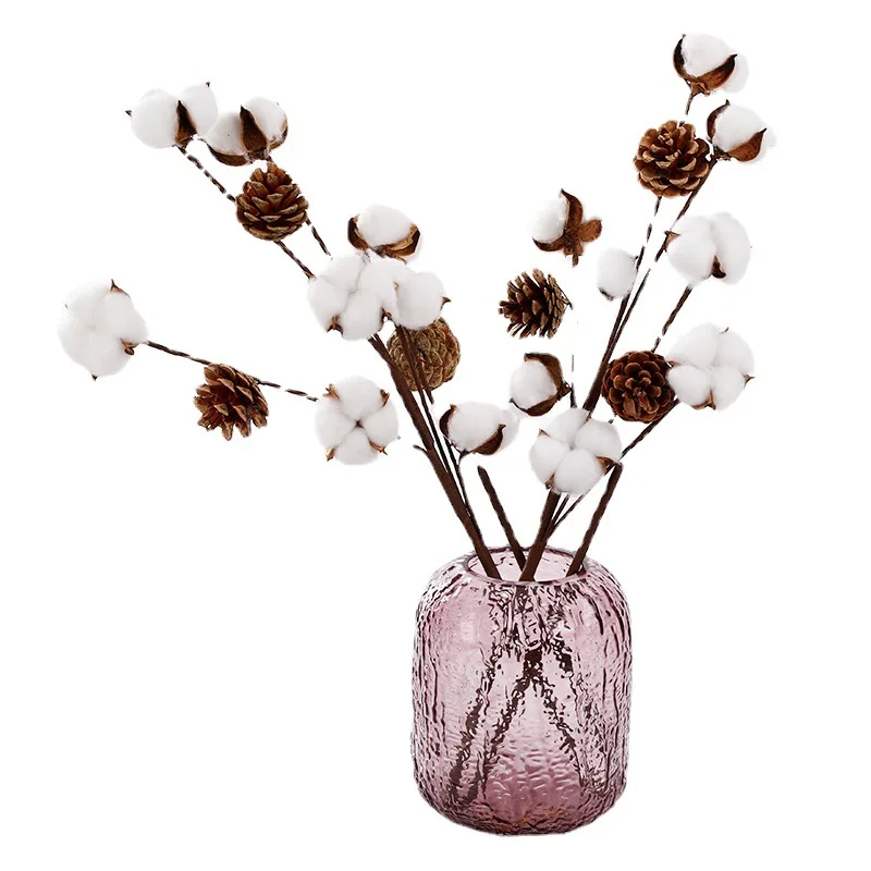 

Natural Dried White Cotton Flower Pinecone Home Room Decoration Artificial Flower Wedding Party Flower Arrangement Bouquet
