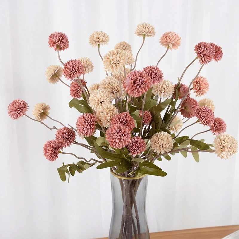 

5Heads Artificial Dandelion Flower Bouquet Silk Hydrangea Ball Flowers Branch for Wedding Home Garden Decoration DIY Fake Plant