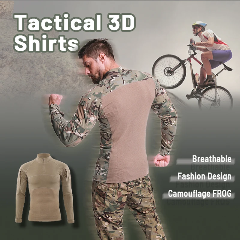 Man Camouflage Running T-Shirts Breathable Tactical Long T-Shirts US Army Outdoor Sport Combat Uniform Quick Dry Fitness Camisas