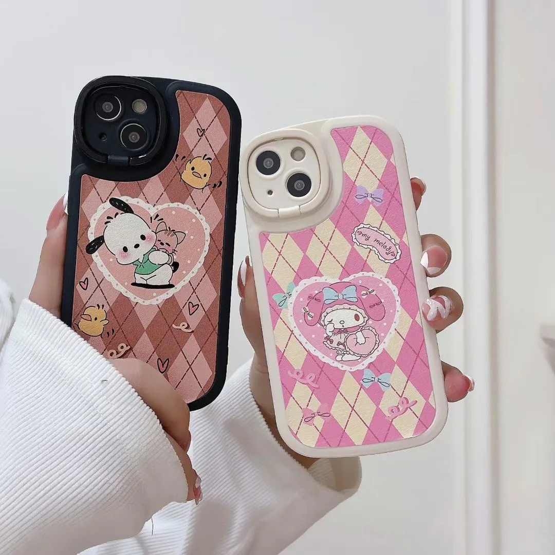 

Kawaii Sanrio Pochacco Mymelody Bracket Phone Case For Iphone 11 12 13 14 Pro Max Plus Y2k Girl Cartoon Shockproof Soft Shell