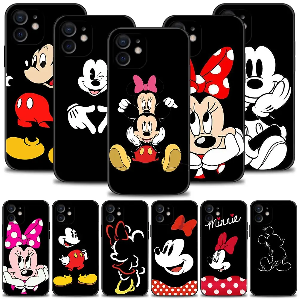 

Cartoon Black Stayle Mickey Minnie Phone Case For Apple iPhone 13 12 11 Pro Max Mini XS XR X 7 8 6 6S Plus 5 5S SE Cover Shell