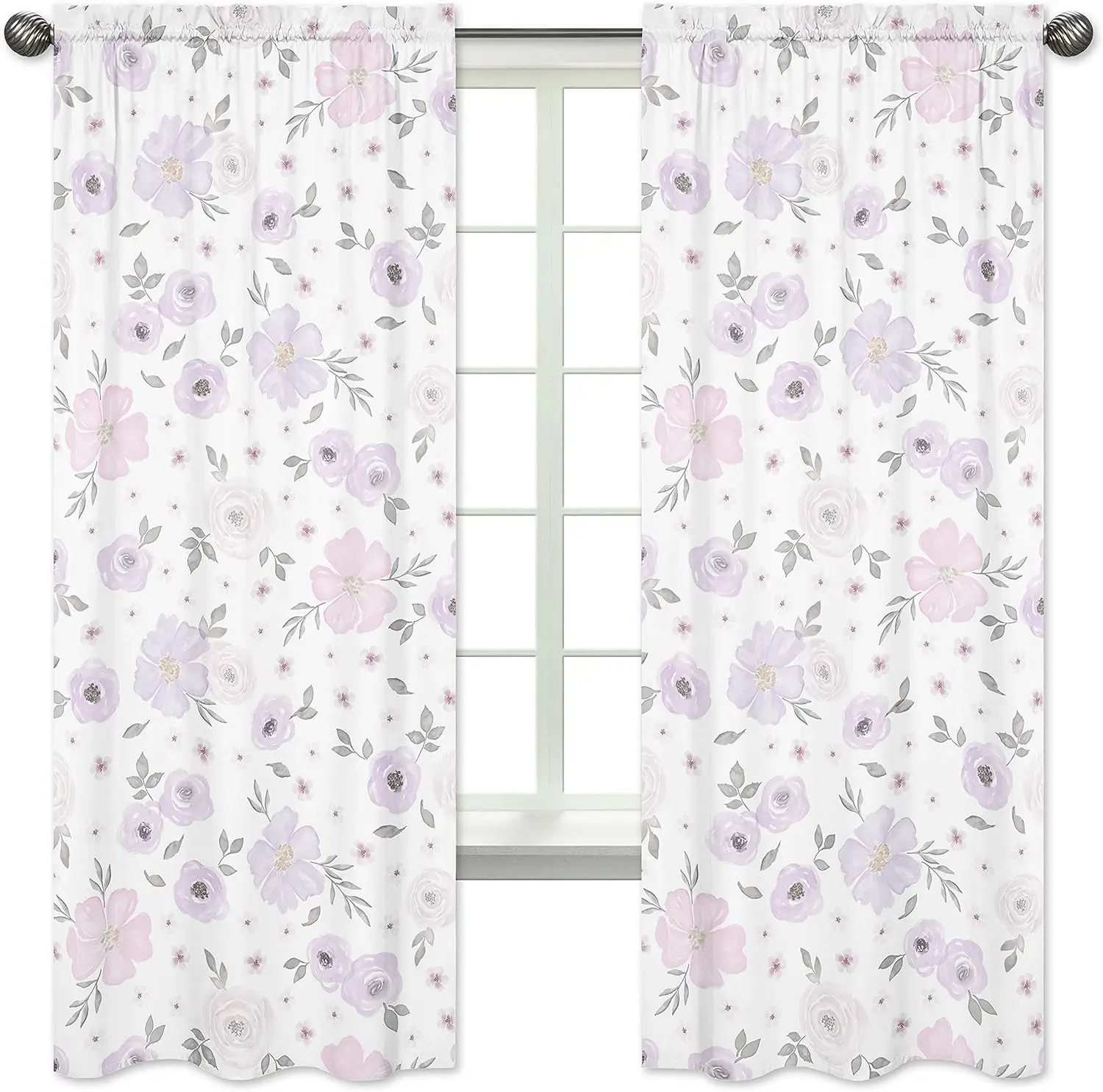 

Designs Lavender Purple, Pink, Grey and White Window Treatment Panels Curtains for Watercolor Floral Collection - Set of 2 - Ros