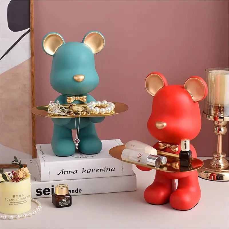 

Kawaii Violent Bear Sculpture Tray Ornaments Creative Living Room Storage Key Snack Jewelry Desktop Home Decoration Accessories