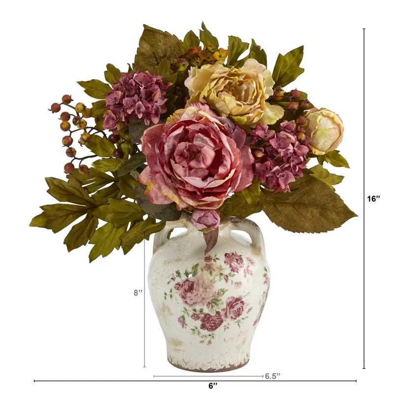 

Lovely Pink Peony Artificial Flower Arrangement in Eye-catching Flower Print Jar