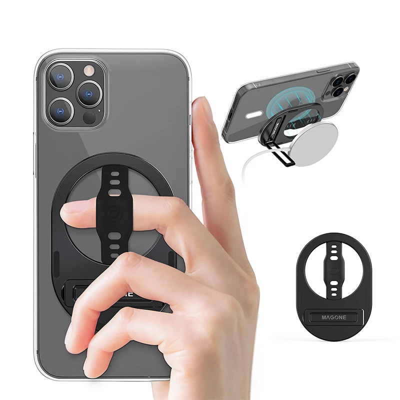 EWA Phone Grip Stand with Silicone Finger Strap Removable Magnetic Stand Stand for iPhone 14 13 12 Pro/Max/Plus only