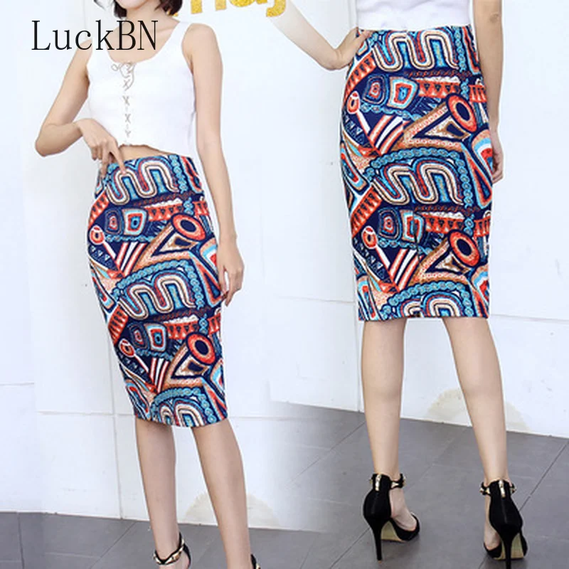 Юбка-карандаш Женская средней длины с высокой талией и цифровым принтом - купить