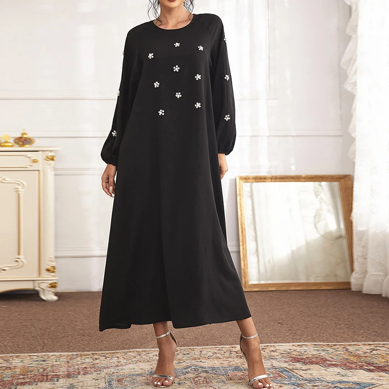 Hijab Diamond Eid Dress For Women 2022 O Neck Solid Color Muslim Dubai Maxi From Turkey Moroccan Arabic Iislam Party Long Dress