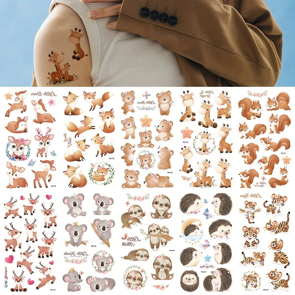 10 шт. временные татуировки с милыми животными наклейки для детей мультяшная лиса