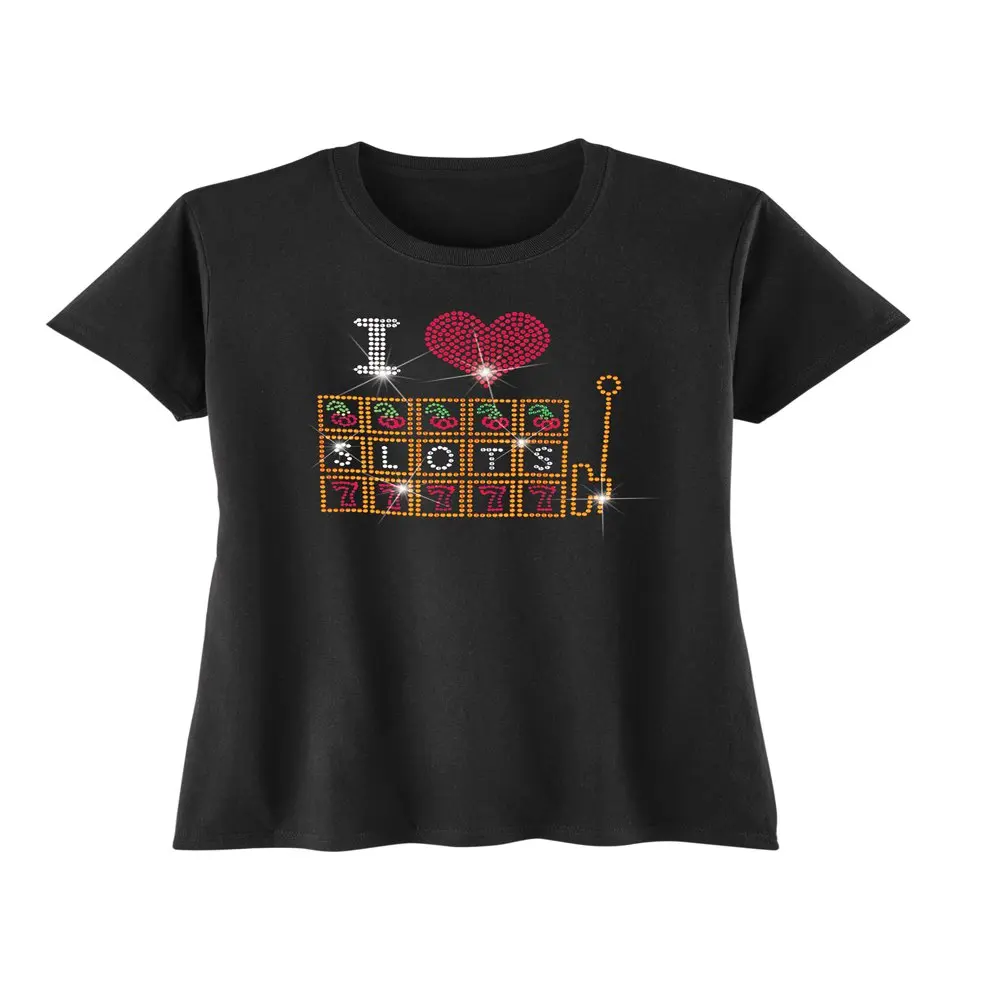 

I Love Slots Sparkling Rhinestone Graphic T-Shirt