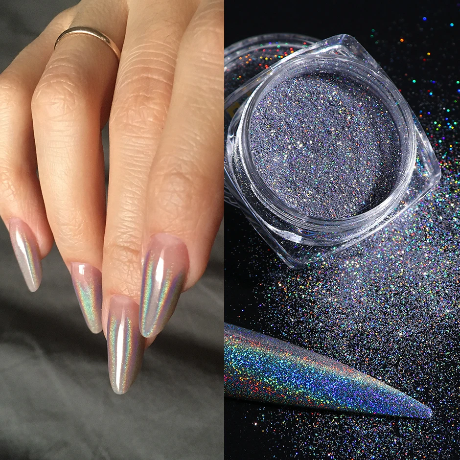 

Holographic Silver Glitter Nail Powder Laser Mirror Chrome Pigments Sparkly Flakes for DIY Decoration Dust Accessories JI1028