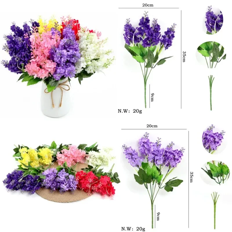 

Artificial Hyacinth Silk Flowers Plastic Lavender Bundle Fake Plants Wedding Bridle Bouquet Indoor Outdoor Home Decor