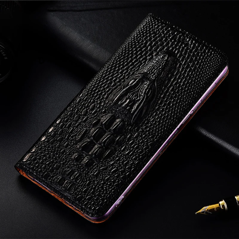 

Cases For Vivo X50 X50e X60 X60T X60s X70 X80 X90 Pro Plus Lite Genuine Leather Case Crocodile Head Phone Flip Cover