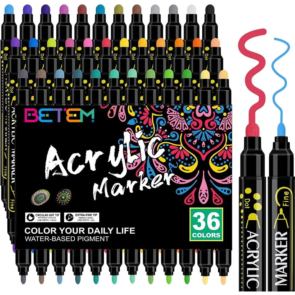 

36 Colours of Double-ended Acrylic Paint Pens for Wood, Canvas, Stone and Other Surfaces, DIY Craft Making Art Supplies.