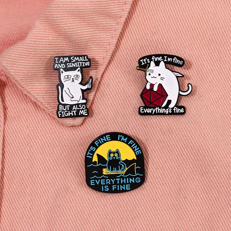 

Cat Knife Pins It's Fine Pins Everything Is Fine Pins Backpack Clothing Accessories Enamel Lapel Pins Brooches Badge Wholesale