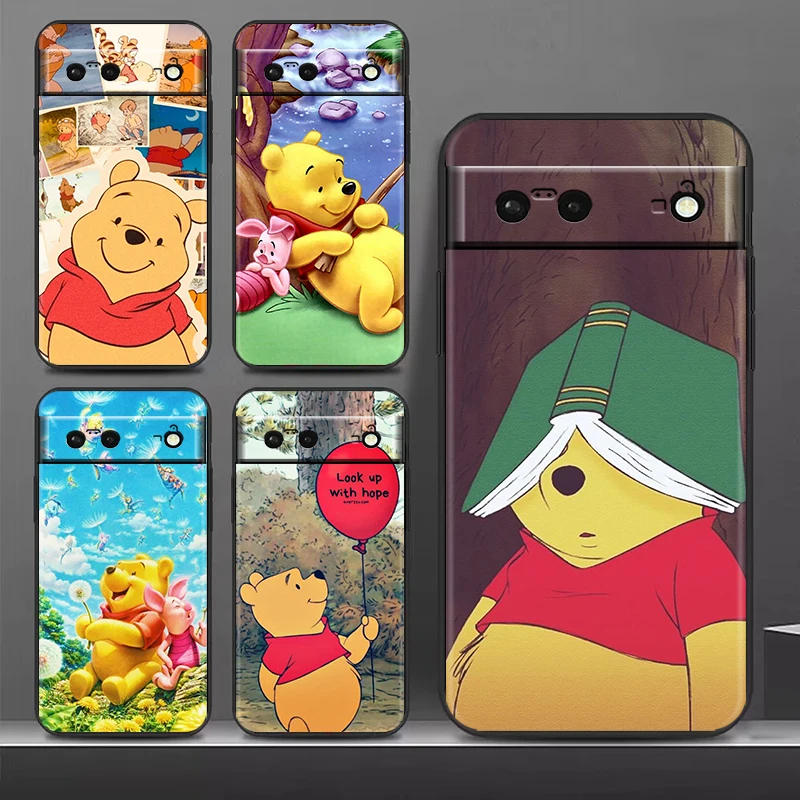 

Winnie the Pooh for Google Pixel 8 7 6 Pro 6a 5 5a 4 4a XL 5G Silicone Soft Black Phone Case Cover Shell