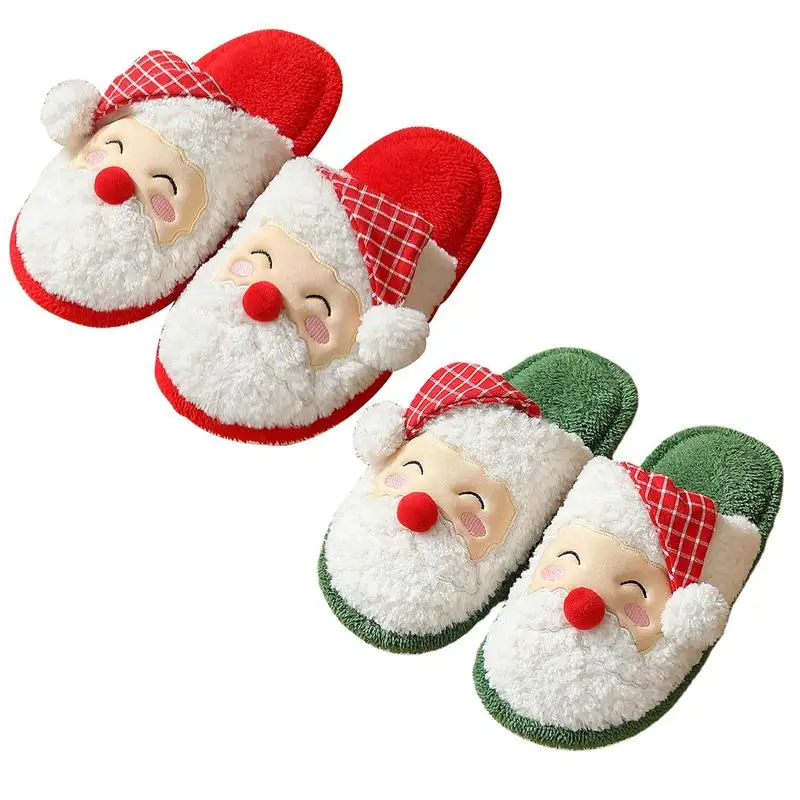 

Cartoon Christmas Santa Claus Warm Slippers Winter Indoor Plush Slipper For Home Bedroom Cozy Home Casual Shoes Sizes Available