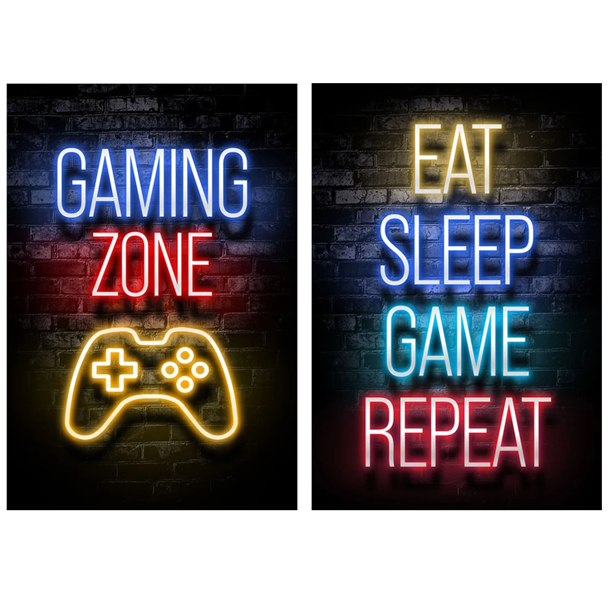 

2Pcs Gaming Poster Neon Effect Canvas Print Gaming Wall Art Fashion Funny Gaming Themed Wall Decoration for Video Game Room