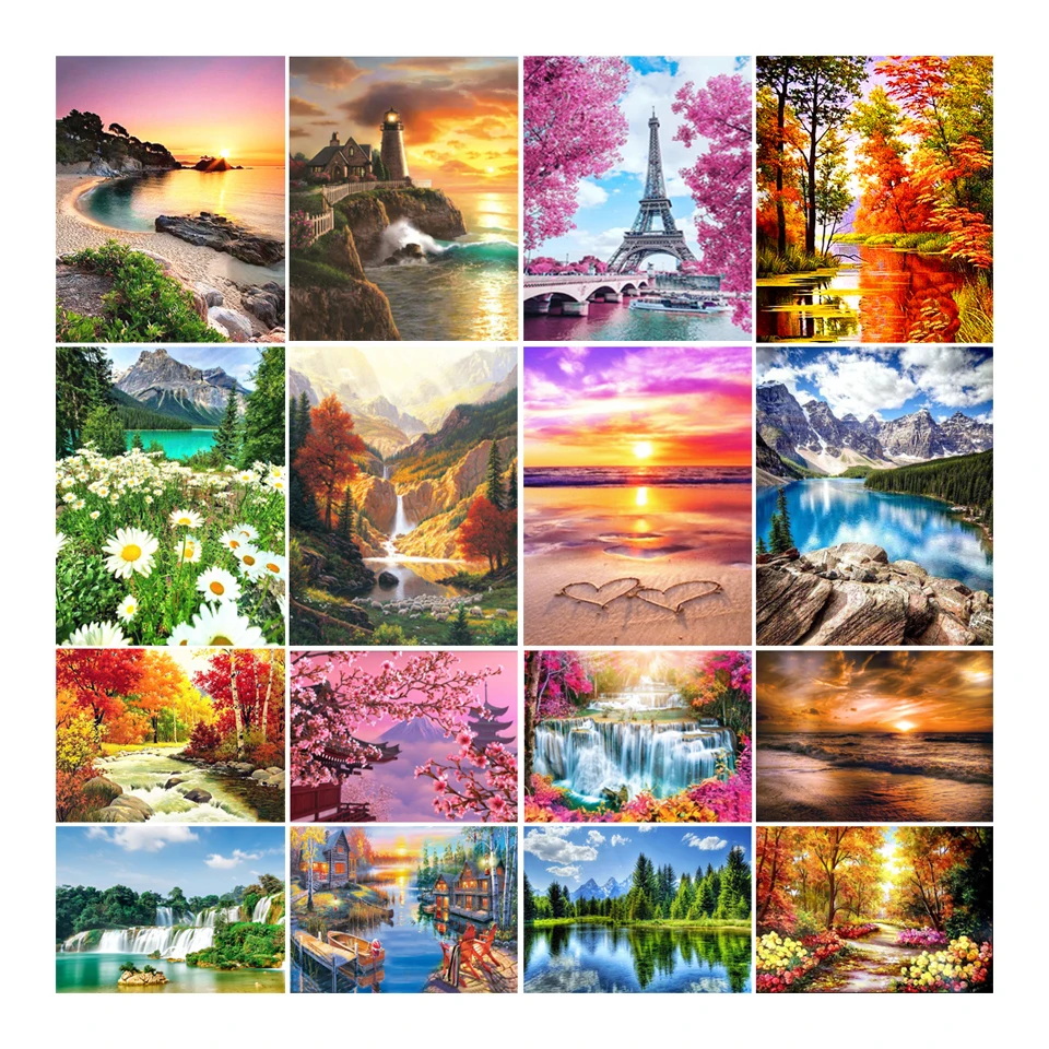 

5D DIY Diamond Painting Landscape Lighthouse Sunset Cross Diamond Embroidery Mosaic Rhinestone Decoration Gift