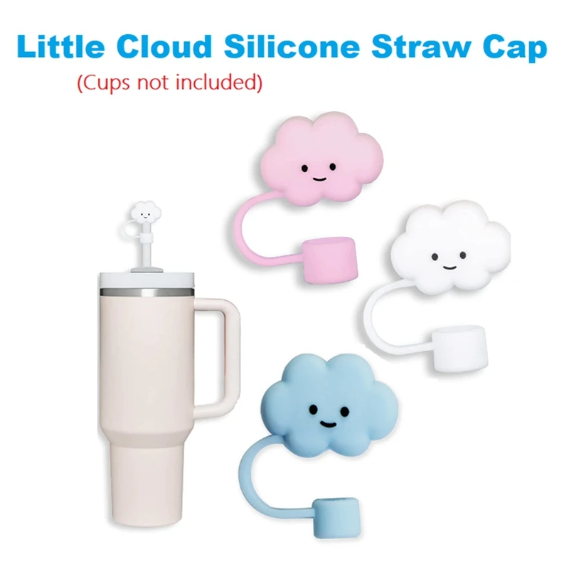 3 PCS 30&amp40Oz Tumbler Straw Cover White & Pink Blue 8Mm Cloud Shape Covers Cap Protectors