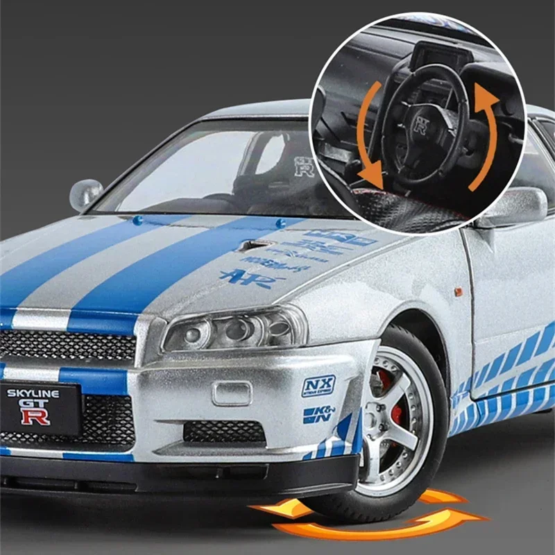 Модель спортивного автомобиля 1:24 Nissan Skyline Ares GTR R34 из сплава литой металлический
