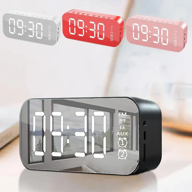 

Blue Tooth Speaker With Clock Soft Lighting Alarm Clock Speaker Wireless 2 In 1 Mirror Clock Radio Broadcast Card Speaker Blue