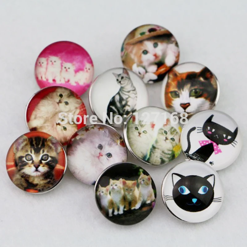 10 шт./лот Сменные стеклянные пуговицы в ассортименте с котами 18 мм ювелирные