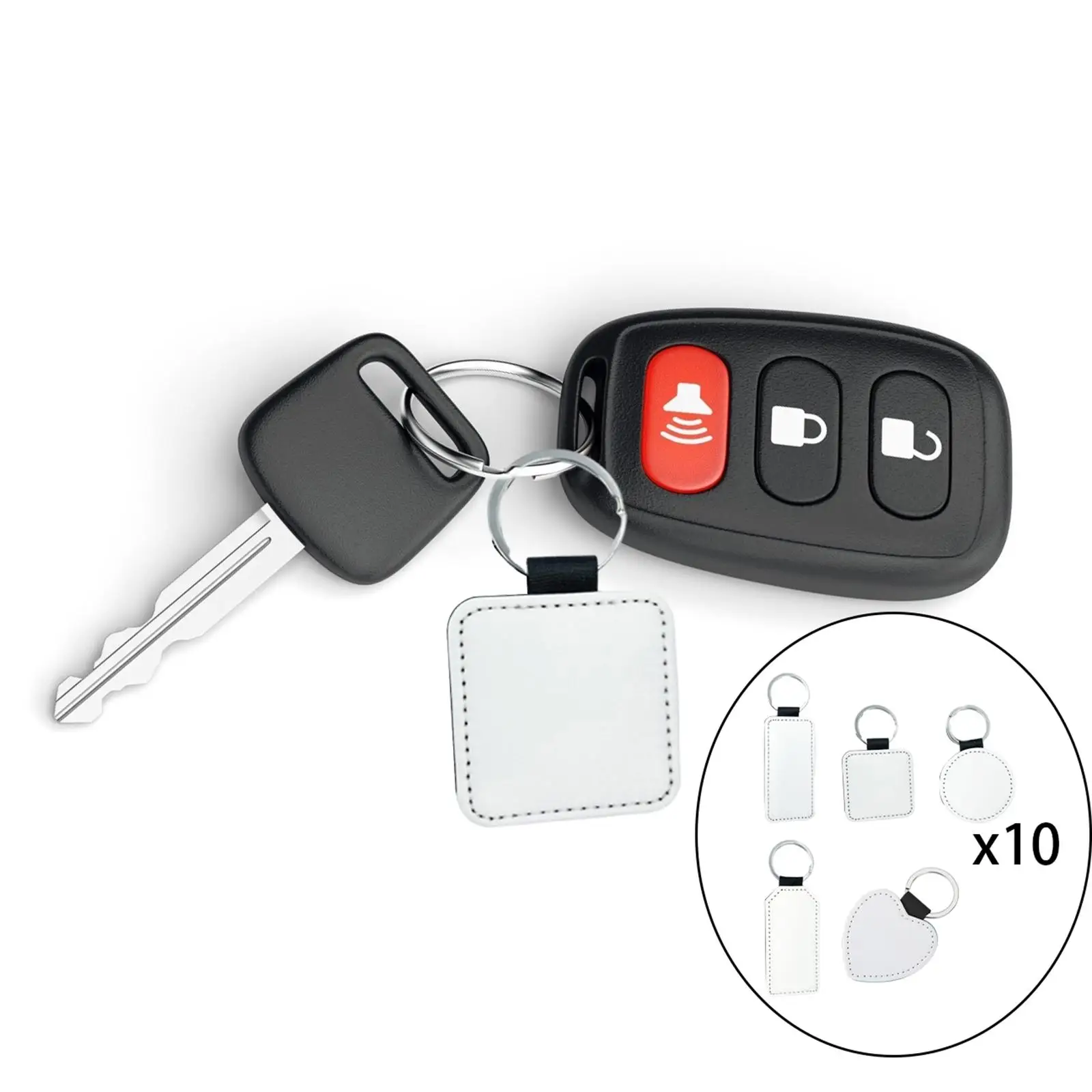 

10x Sublimation Blank Keychain Heat Transfer PU Leather Keychain round Shaped Keychain Key Charm Pendant for