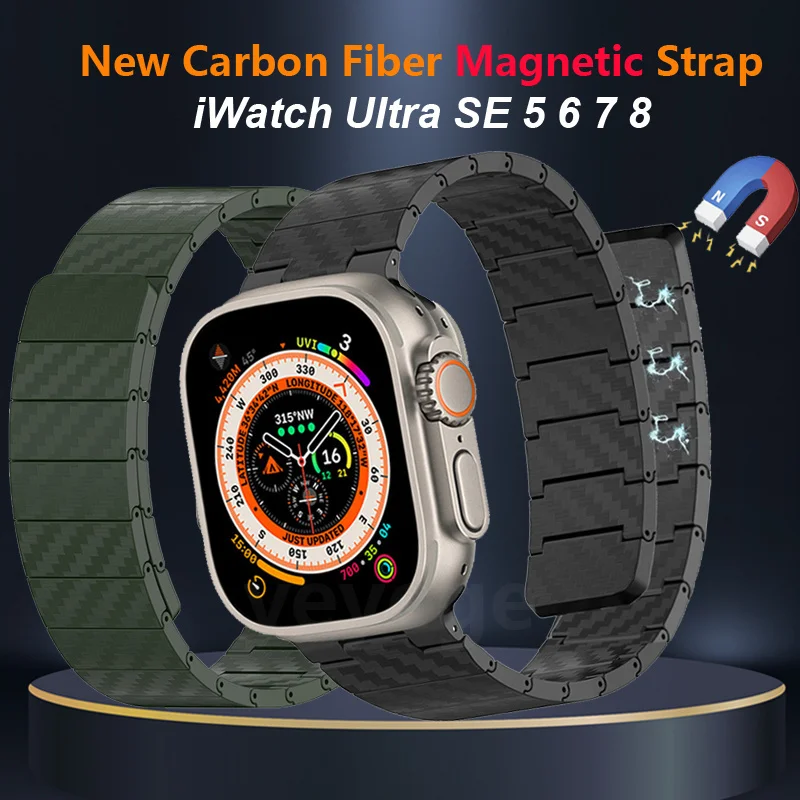 

Ремешок Магнитный из углеродного волокна для Apple Watch Ultra 49 мм, роскошный браслет для серии 8 7 SE 6, 45 мм 44 мм 42 мм 40 мм 41 мм 38 мм