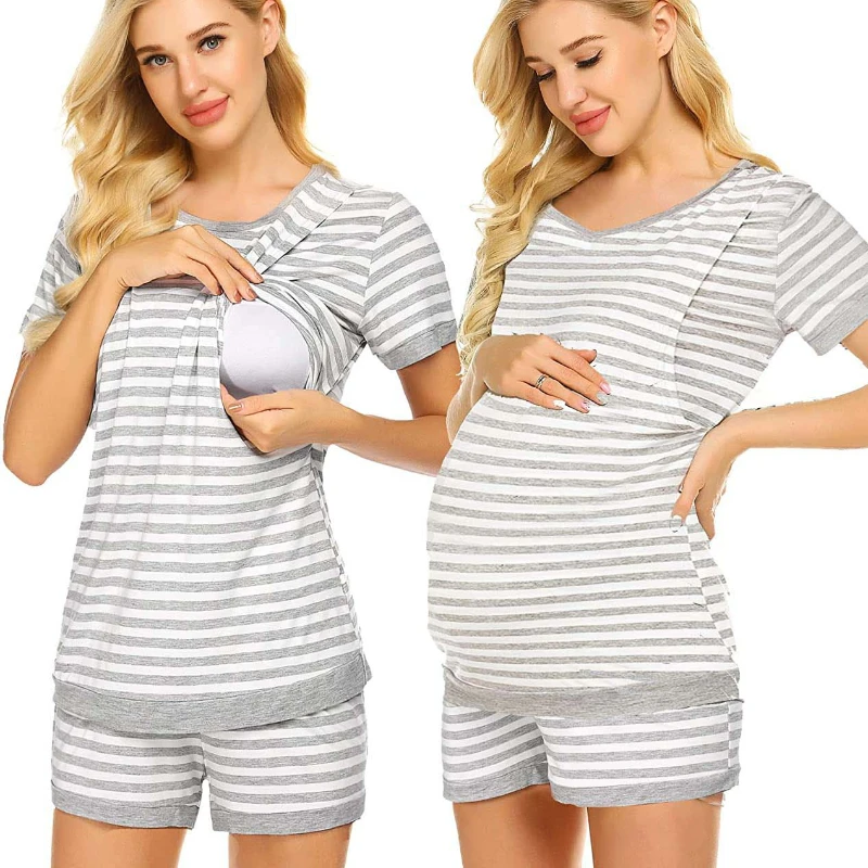 

Pajamas for Pregnant Women Breastfeeding Homewear Striped Nursing Pajama Set Maternity Labor and Delivery Clothes Summer