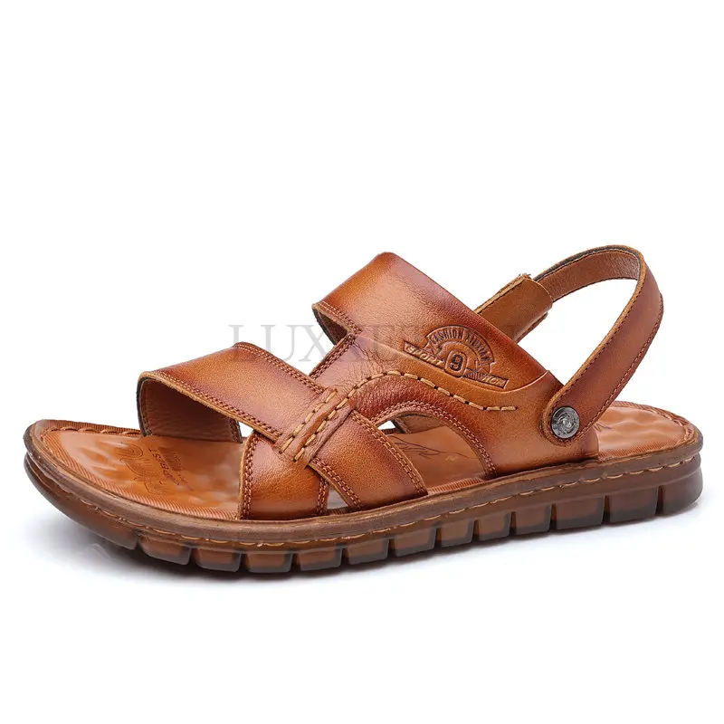 

Мужские летние кожаные Повседневные Дышащие сандалии для улицы Мужская Повседневная пляжная обувь нескользящие тапочки 38-44 CZC10504