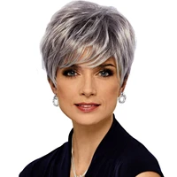 strongbeauty synthetic short straight hair puffy natural blondesilver grey wigs with bangs women many colors