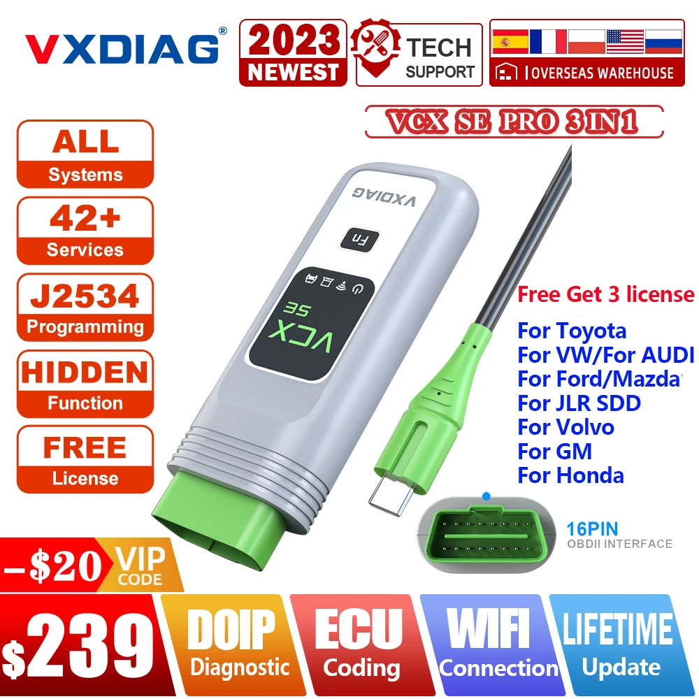 

VXDIAG VCX VX308 VCX SE PRO 3IN1 Car Diagnostic Tool For Toyota For GM For Opel For Honda For Ford OBD2 Code Scanner ECU Coding
