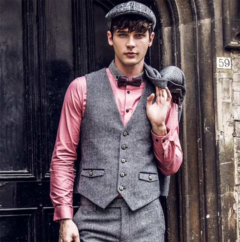 

Men's Herringbone Suit Vest Single Breasted Wool Blend Vest Men's Denim Jeans Vest Slim Coat Casual Formal Business
