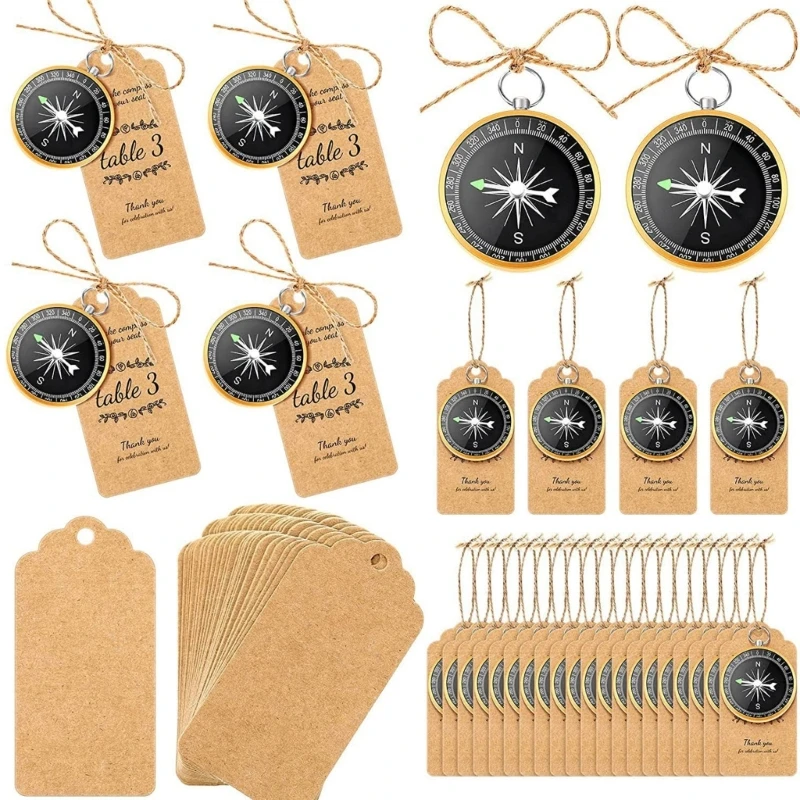 

50pcs Compass with Kraft Tags Wedding for Guests Travel Wedding Decor