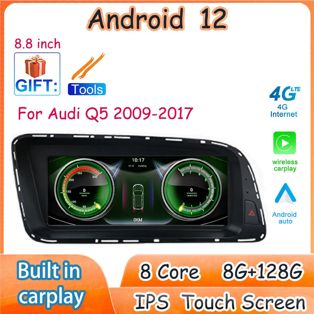 

8.8 Inch Android 12 System IPS Screen Carplay For Audi Q5 2009-2017 Car Accessories Monitor Multimedia Radio Player 4G WIFI GPS