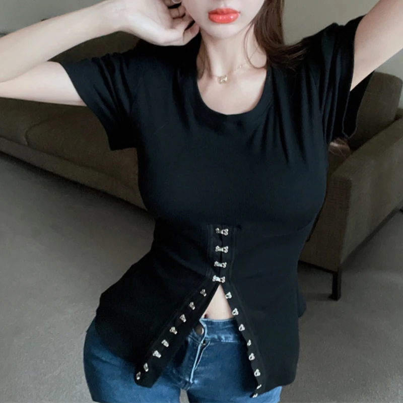 

Футболка с пышными рукавами женская дизайнерская нишевая летняя новая Корейская версия приталенных шикарных топов средней длины с коротки...