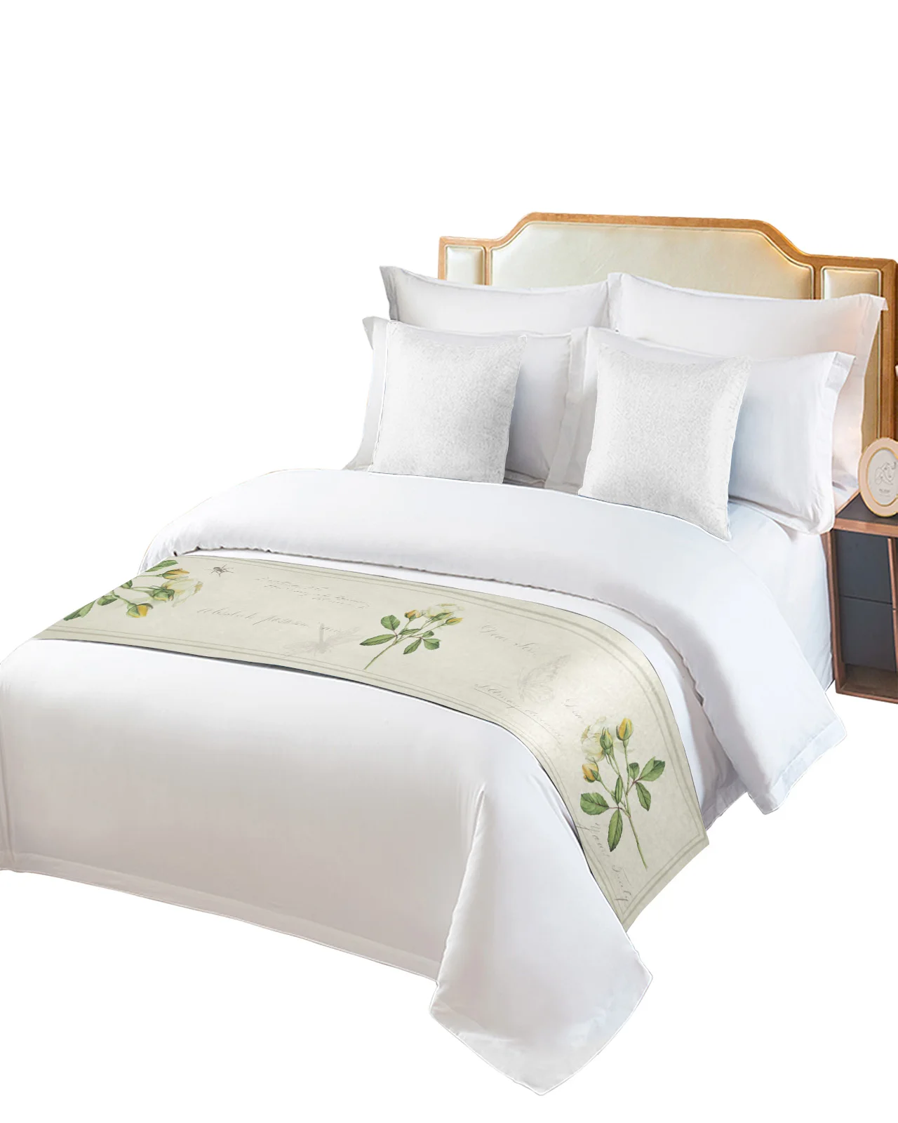 Покрывала в стиле ретро с изображением белой розы и бабочек