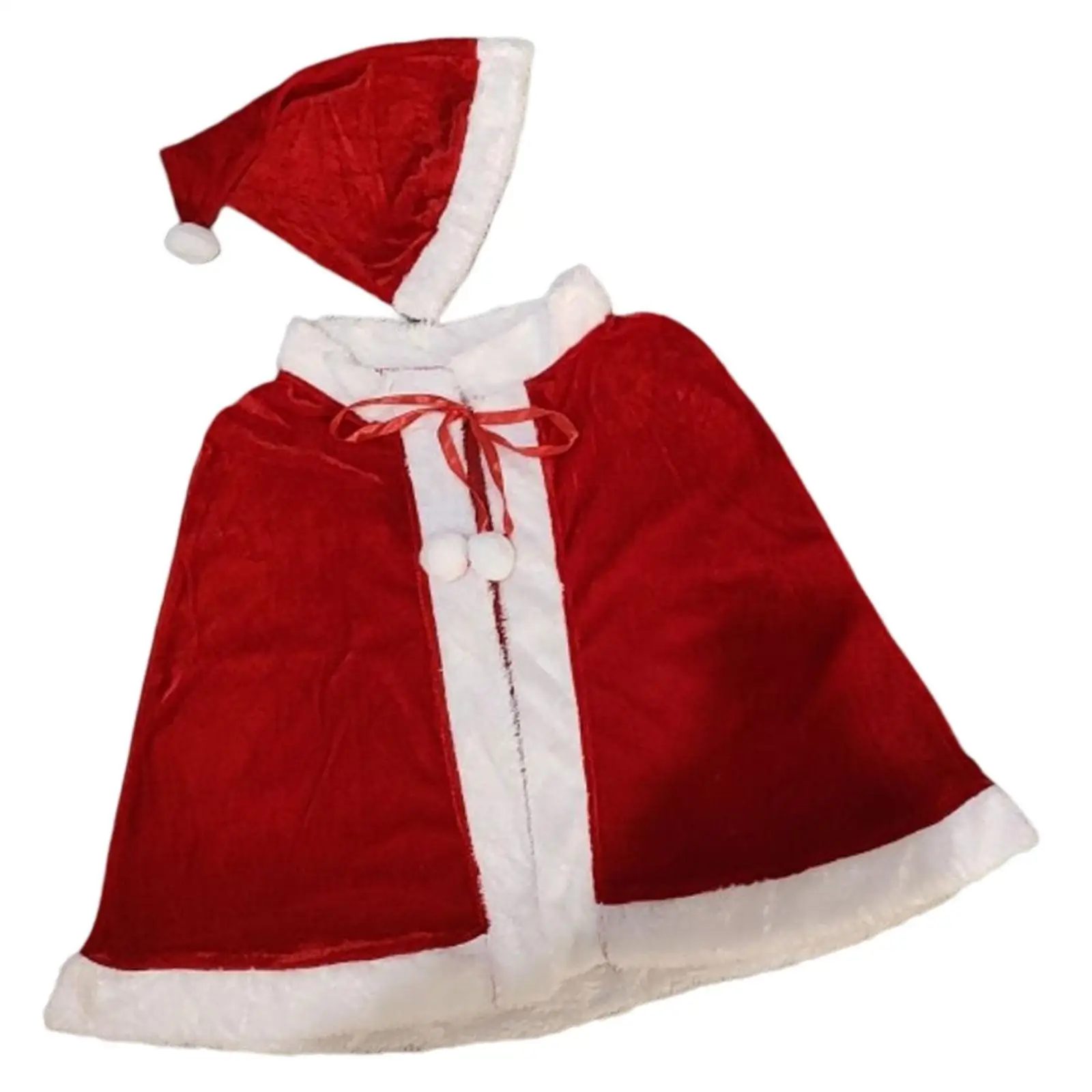 

Kids Christmas Shawl Red Velvet Cape W/ Hat for Carnival Cosplay New Year
