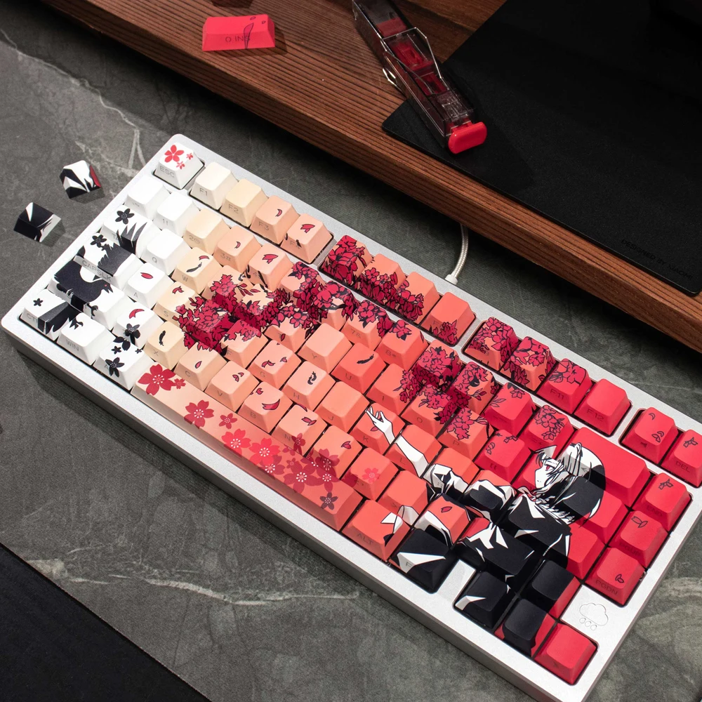 клавіші 131 клавіш Raven Sakura Dye-Sub PBT Keycap RGB Cherry Profile Side Print Podświetlane nakładki na klawisze do klawiatury