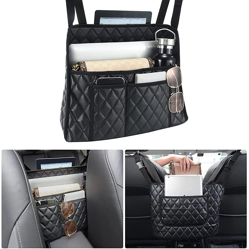 

Car Seat Storage Bag Car Organizer Holder For Handbag Tissue Drink PU Leather Auto Seat Middle Box Hanging Pocket For Stowing