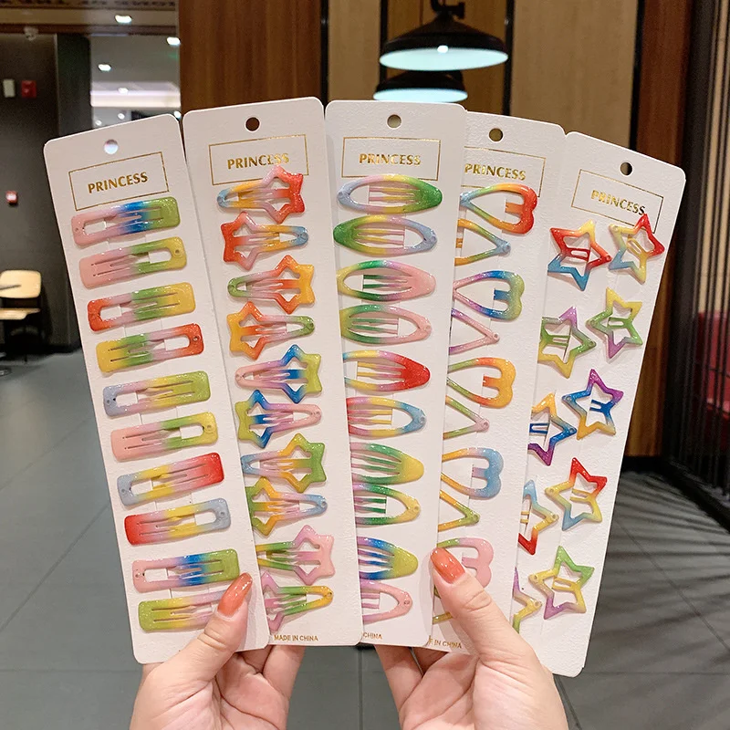 

10PCS/Set Rainbow Geometric Star BB Hair Clips For Baby Girl Children Korean Won't Fall Color Hairpin Barrettes Fashion Headwear