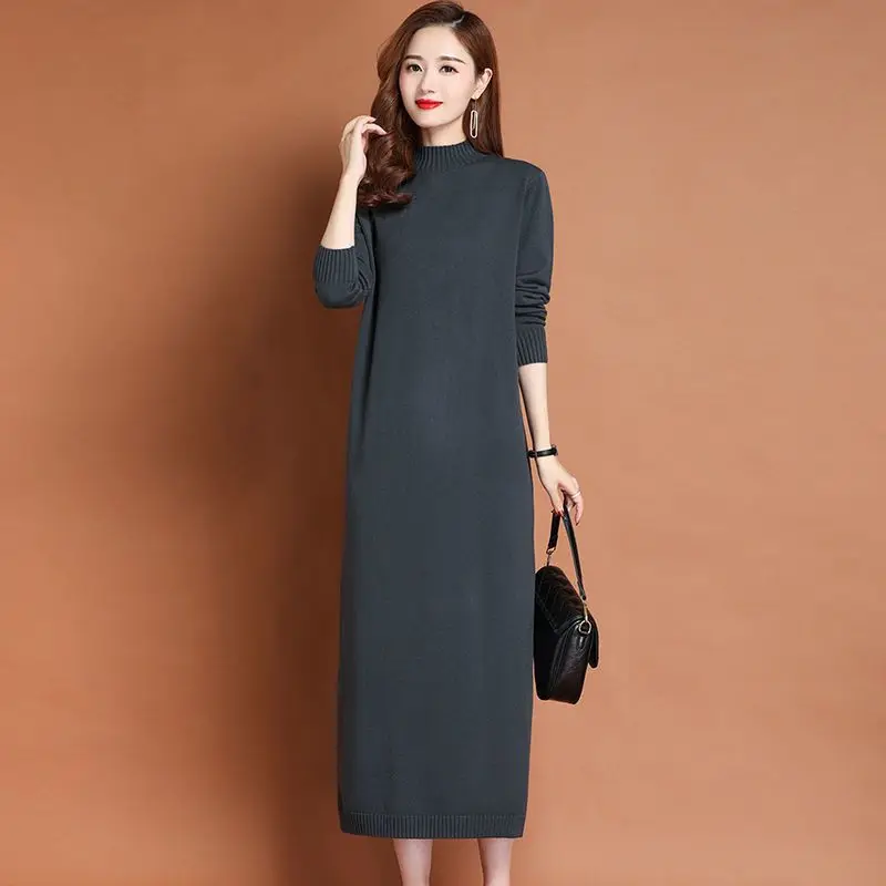Autumn Women Bodycon Sheath Dress Sexy Ladies Knitted Sweater Dresses Cotton Long Sleeve Pure Casual Female Midi Dress R72