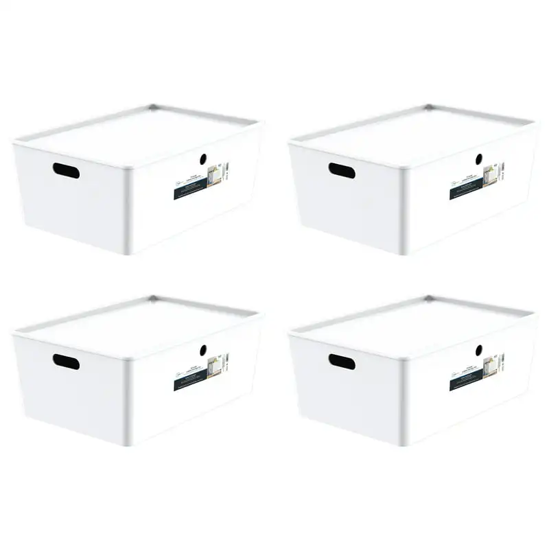 

large White Plastic Lidded Storage Set of 4