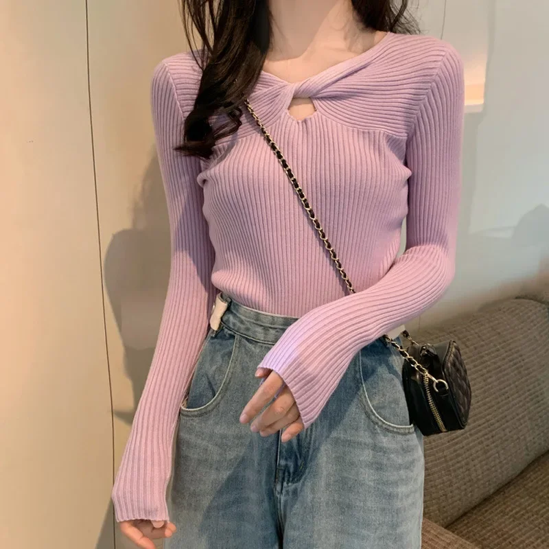 Утягивающий вязаный топ женский внутренний базовый слой с длинными рукавами